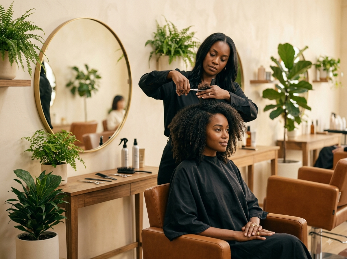 Coiffeuse réalisant une coupe en salon – Agathe Beauty Hair