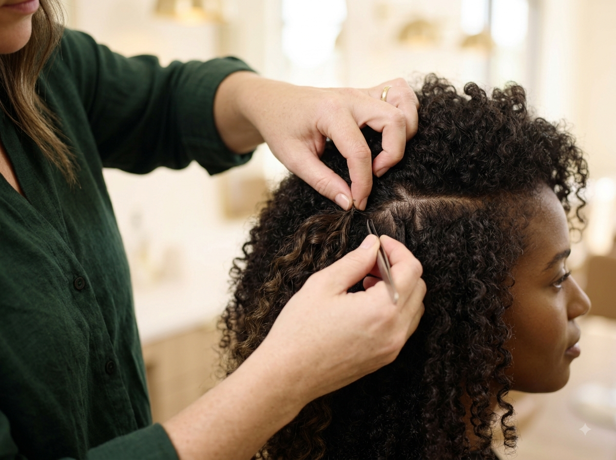 Pose d'extensions sur cheveux frisés – Agathe Beauty Hair