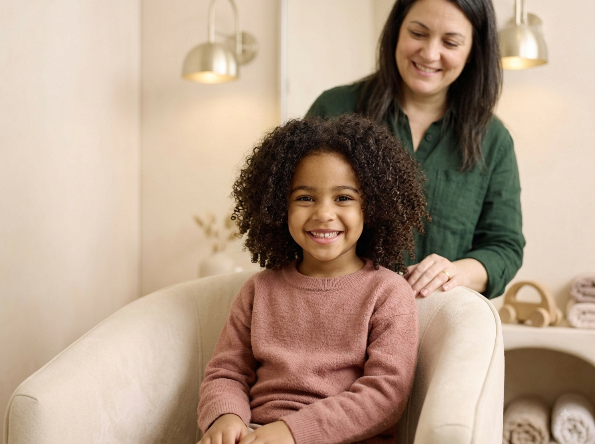 Coupe enfant : petite fille aux cheveux bouclés – Agathe Beauty Hair