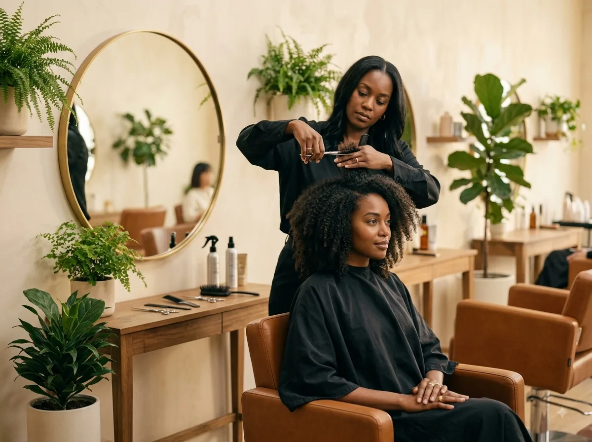 Coiffeuse réalisant une coupe en salon – Agathe Beauty Hair